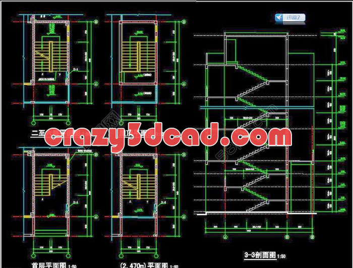 Dormitory floor roof stairs cad plan